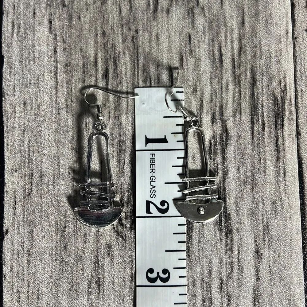 Abstract Silver Drop Earrings - Picture 3 of 6